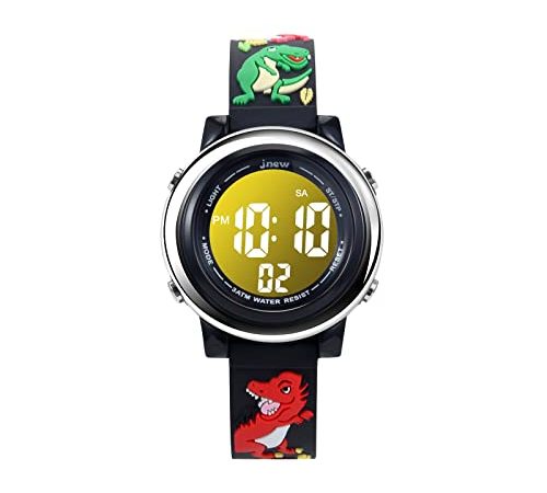 Montre pour Enfants,Montre Enfant Numérique Sport 30M Etanche Multifonction Électronique Montres 7 Couleur LED Rétro Eclairage pour 3 Ans à 15 Ans Enfants Fille Garçon (Dinosaure)