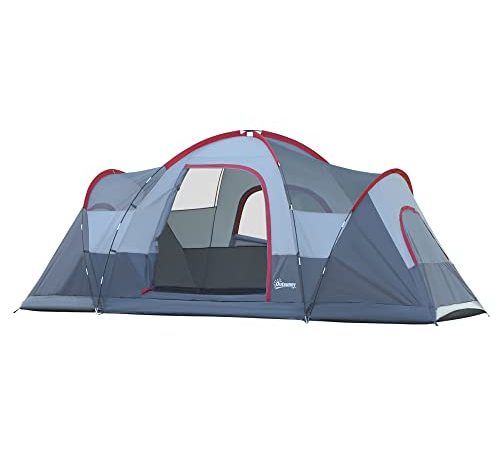 Outsunny Tente de Camping familiale 5-6 pers. - Grande Porte + 3 fenêtres - dim. 4,55L x 2,3l x 1,8H m Fibre Verre Polyester Oxford Gris