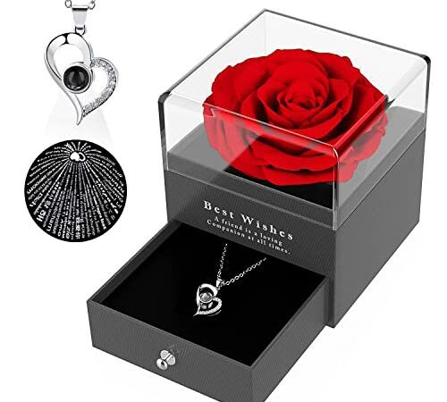 Rose Eternelle Idées de cadeaux pour fête des mères, Cadeau Anniversaire Saint Valentin Mariage Fete des Meres pour Femme Maman, Anniversaire Cadeaux romantiques pour Elle ,Cadeau Femme (Rose rouge)