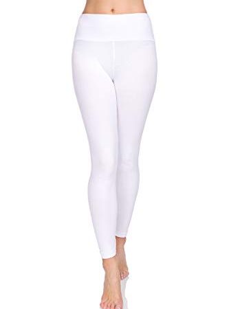 SOFTSAIL Legging Taille Haute Pleine Longueur en Coton Riche pour Femme Pantalon Tummy Control Sport Gym Yoga Fitness Leggings Amincissants Solide pour Femmes Grandes Tailles Blanc 40 LWP