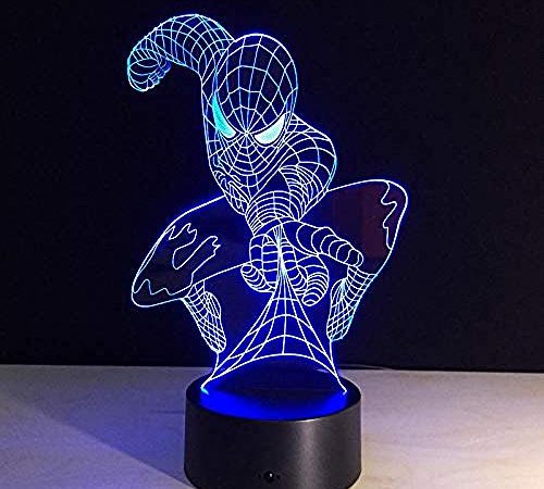 Spiderman forme 3D LED veilleuse lampe acrylique 7 changement de couleur USB bébé sommeil éclairage cadeau créatif haut-parleur bluetooth USB rechargeable lecture sommeil nuit nourrit décor pour