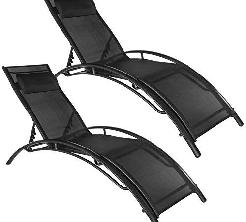 TecTake 800675 2 Bains de Soleil en Aluminium, inclinables sur 5 Positions, pour Jardin et Piscine, Coussin pour la tête Inclus – Plusieurs Coloris Disponibles – (Noir | no. 403067)