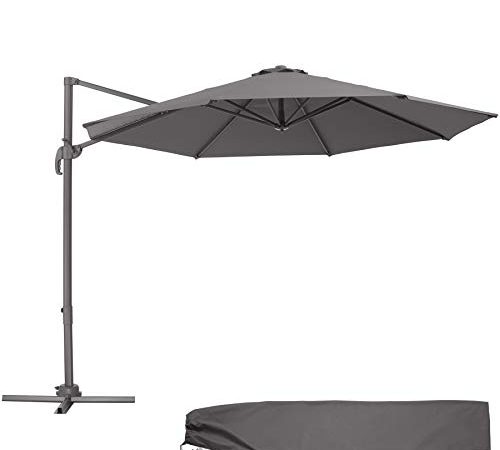 TecTake 800684 Parasol Déporté excentré de Plage de Balcon de Jardin à Pied, Aluminium, Ø 300 cm, inclinable et réglable en Hauteur, Protection UV 50+, avec Housse de Protection (Gris | no. 403789)