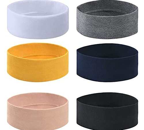 URAQT Headbands Élastique, Lot de 6 Bandeau Cheveux Femme, Bandeaux de Yoga, Bandeaux de Course Accessoires de Cheveux D'entraînement Sportif, Couleur Unie