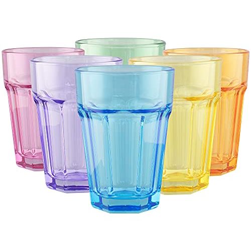 Verre Long Drink Verres de Couleur Highball Gobelet Eau Verres à Jus Soda Limonade Verre à Boire Tumbler à Cocktail Caipirinha Verre en Lot | Collection Alva | 370 ML | Lot de 6 | 6 Couleurs