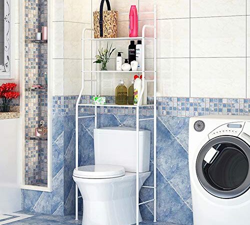 YIFAA Etagère de Salle de Bain MARSA Meuble de Rangement au-Dessus des Toilettes WC ou Lave-Linge avec 3 tablettes, en métal laqué 165 * 55 * 26cm (Blanc)