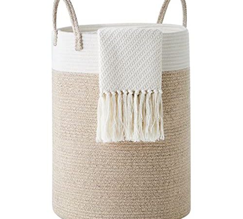 YOUDENOVA Corbeille à Linge Panier à Linge Panier de Rangement Panier Linge Sale Corde en Coton 38cm(D) x50cm(H) Marron