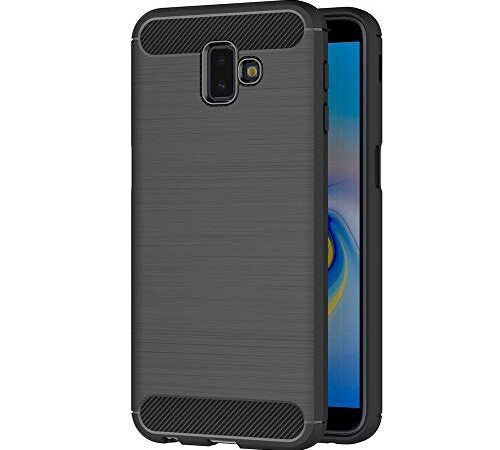 AICEK Coque Compatible Samsung Galaxy J6 Plus, Noir Silicone Coque pour Samsung Galaxy J6+ Housse Fibre de Carbone Etui Case (6,0 Pouces)