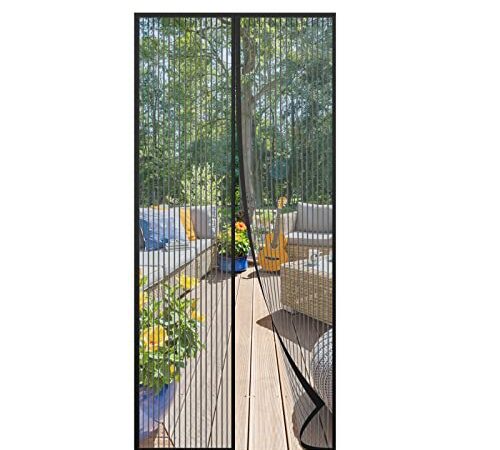 Anpro Moustiquaire Porte Magnétique, 90X210CM moustiquaire porte fenetre Avec 36PCS Bandes Rideau de Porte Moustiquaire Magnétique (Noir)