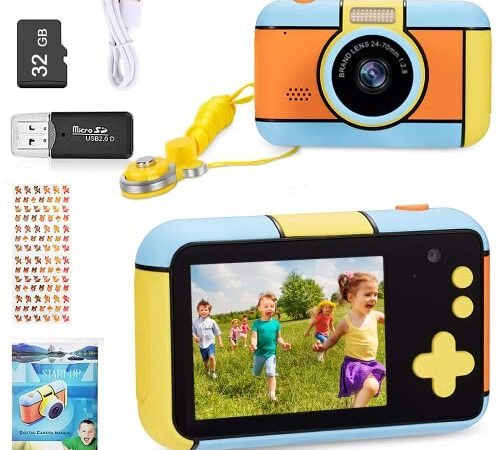 BaFuland Appareil Photo pour Enfants,Appareil Photo numérique pour Garçon Fille de 3 à 10 Ans,Caméra vidéo numérique avec Selfie,Cadeaux d'anniversaire, Jouets pour Enfants,32G Carte Incluse-Couleur