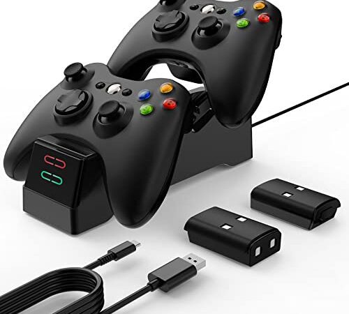 Chargeur pour Manette Xbox 360 (Nouvelle Version), Station de Charge avec 2 Batteries Rechargeables pour Manette Xbox 360 360E