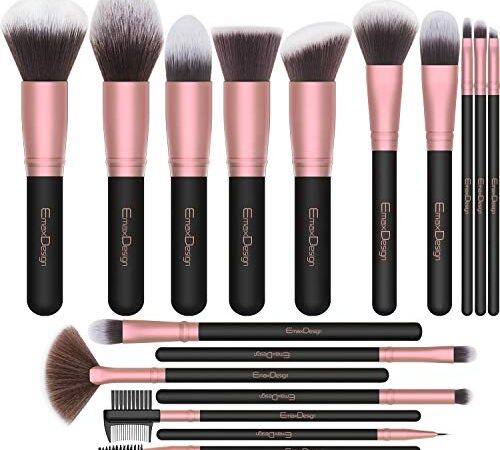 EmaxDesign Pinceaux de maquillage 18 pièces Pinceaux Maquillage Professionnel pour liquide Poudre crème Fusion de fond de teint Concealer yeux visage Pinceaux Kit (Or Rose)