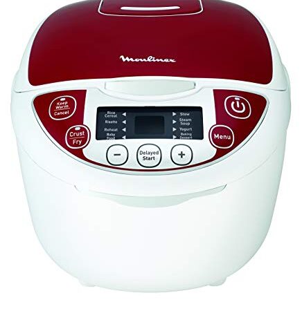 Moulinex Multicuiseur 12 Programmes, Cuiseur Riz, Cuiseur Vapeur, Capacité 5L, Puissance 750W, Cuve Antiadhésive Amovible, Technologie Fuzzy Logic MK705111 [Commandes en anglais]