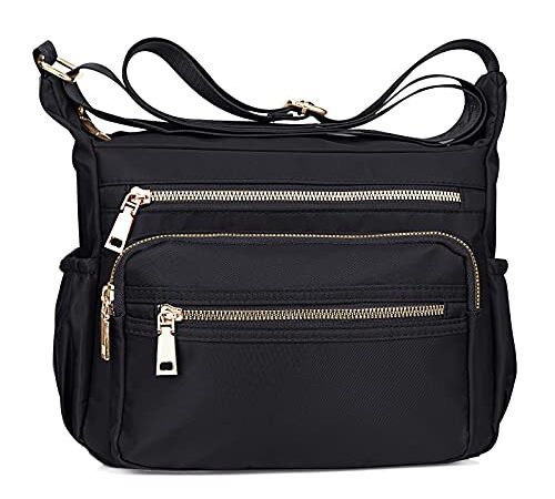 NOTAG Sac à Bandoulière Femme Sac Bandoulière Imperméable en Nylon Cusual Multi-Poches Sac à Main (Noir)