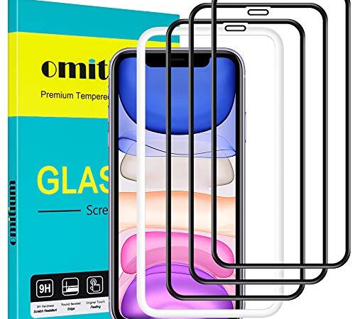 omitium Verre Trempé pour iPhone 11/ XR, [3 Pièces] Couverture Maximale Protecteur D'écran iPhone XR avec [Cadre d'Alignement] Anti-Rayures 9H Dureté Protection Écran Film iPhone 11 Vitre