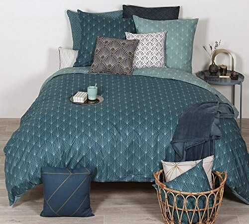 Parure de lit Gatsby géométrique Bleu 240x220 cm Azsy - Sets de Housse de Couette imprimé avec 2 Taies d'oreiller