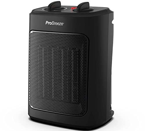 Pro Breeze Mini Radiateur Céramique 2000 W - 3 Niveaux de Puissance - Chauffage d'appoint Compact pour bureau, chambre, salon - Noir