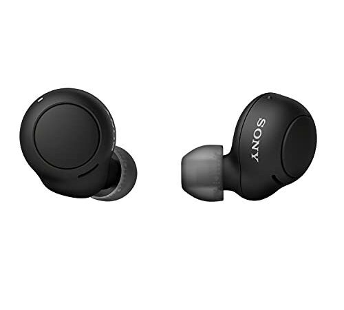 Sony Casque sans fil WF-C500 True (jusqu'à 20 heures d'autonomie avec étui de chargement - Compatible avec l'assistant vocal, microphone intégré pour les appels téléphoniques, Bluetooth) Noir