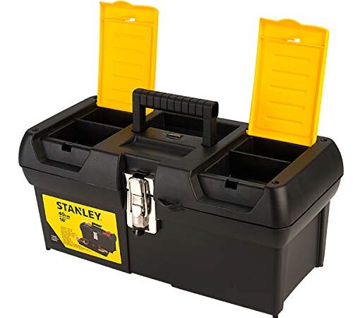 Stanley 1-92-065 Boite A Outils 2 Organiseurs Sur Le Couvercle - Robuste - Attaches métalliques Résistantes - Porte Outils Amovible - Poignée Articulée, 40.5 x 21 x 18,3 cm