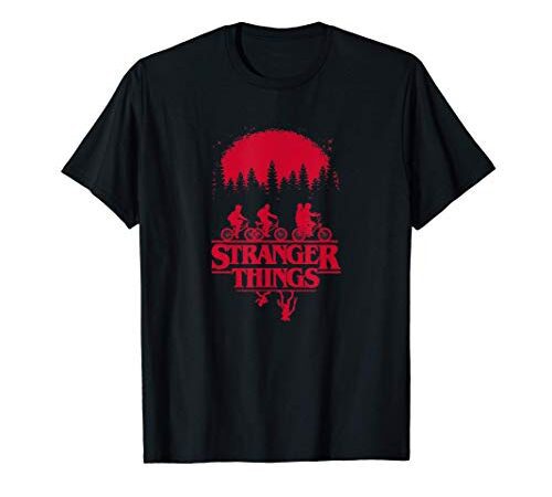 Stranger Things Group Shot Bike Ride Upside Down Silhouette T-Shirt