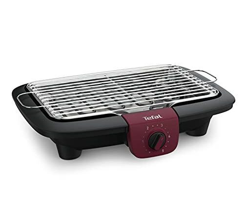 Tefal Easygrill BG90E5 Adjust Barbecue électrique de table, 2300 W, surface de cuisson : 720 cm², nettoyage facile, noir / bordeaux