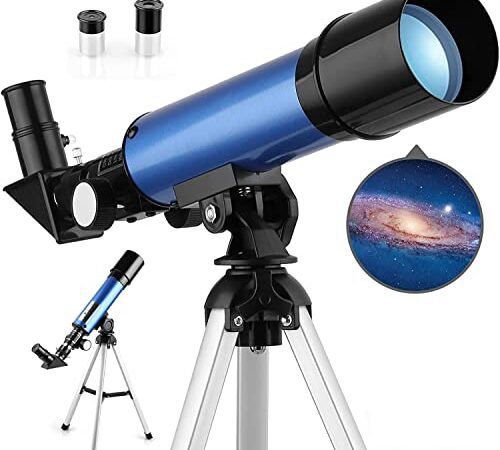 Télescope Astronomique 360/50 avec Grossissement 18x ​​et 60x, Télescope pour Enfants avec Trépied Portable en Aluminium(36cm), pour Observer La Lune, comme Cadeau pour Les Enfants