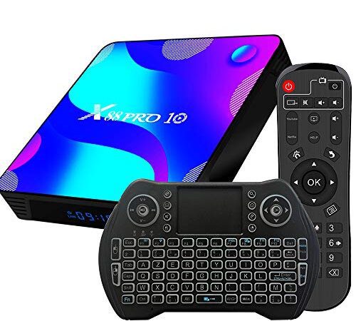 TV Box Android 11.0, Android Box 2GB 16GB Supports 4K 3D, Smart TV Box RK3318 Quad-Core 64bit Cortex-A53 Wi-FI 2.4G/5G LAN100M USB 3.0 avec télécommande et Mini Clavier