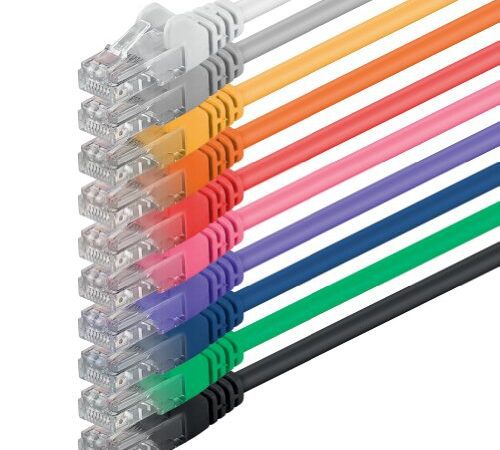 0,5m - 10 couleurs - 10 pièces - CAT6 Câble Ethernet Set - Câble Réseau RJ45 | 10 / 100 / 1000 Mo/s | câble de Patch | LAN Câble |CAT 6 | 250 MHz | compatible avec CAT 5 / CAT 6a / CAT 7 | pour le switch, routeur, modem, Patchpannel, point d'accès, panneaux de brassage