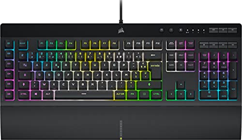 Corsair K55 RGB PRO XT Clavier Gaming à Membrane Filaire (Rétroéclairage RGB Dynamique, 6 Touches de Macro avec Intégration Logicielle Elgato, Résistance aux et à La Poussière IP42) AZERTY, Noir