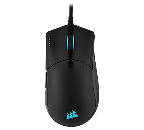 Corsair SABRE RGB PRO CHAMPION SERIES Souris Gaming (Forme Ergonomique pour l’esport, Poids Plume de Seulement 74 g, Câble en Paracorde Flexible, Boutons CORSAIR QUICKSTRIKE sans Interstice) Noir