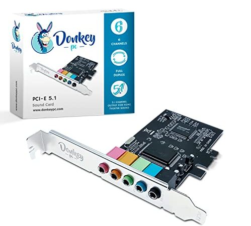 Donkey PC - Carte son PCI Express 5.1 avec haute performance de son direct et immersion 3D Sound. Prend en charge la sortie 6 canaux DAC 5.1 Surround pour Home Cinéma et Jeux.