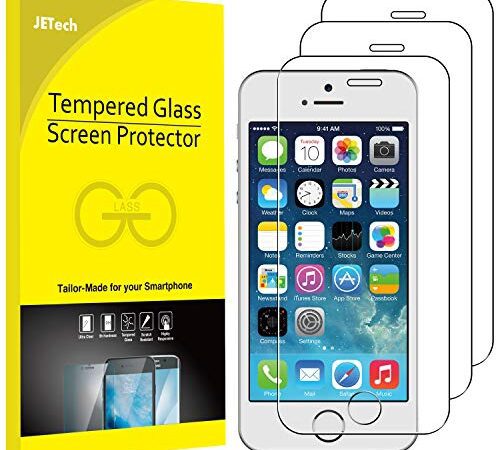 JETech Film de Protection d’écran pour iPhone SE (Édition 2016), iPhone 5s, iPhone 5c et iPhone 5 en Verre Trempé, Lot de 3