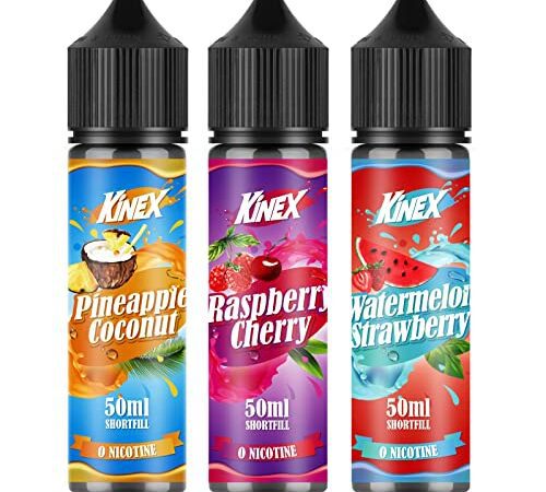 KINEX Vape Liquide Sans Nicotine ni Tabac, 3x50ml Shortfill E Liquide, 70VG /30PG Mélange de Saveurs Fruitées Arome E Liquide pour Toutes Les Cigarettes Electronique