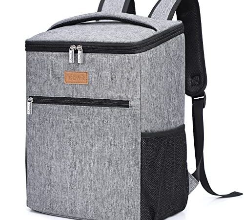 Lifewit 24L Sac à Dos Isotherme à Glacière Cooler Backpack Bag, Sac Isotherme Portable pour Déjeuner Plage Pique-Nique Camping BBQ, Gris