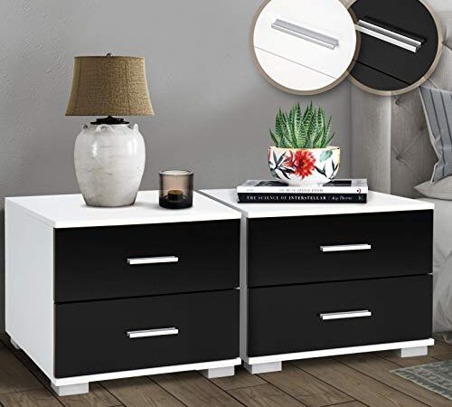 Miadomodo® Table de Chevet - Lot de 2, 40 x 40 x 35 cm, avec 2 Tiroirs, en MDF Mélaminé, Couleur au Choix - Table de Nuit, Meuble de Chambre à Coucher, de Rangement, Armoire de Chevet Moderne (Noir)