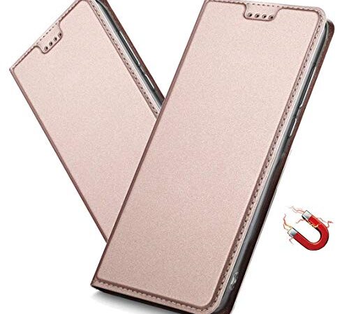 MRSTER Coque pour Huawei Y6 2018 Housse, Étui à Rabat avec Carte Fentes, Fermeture Magnétique, Antichoc Ultra Mince Protection Case pour Huawei Y6 2018 / Honor 7A. DT Pink