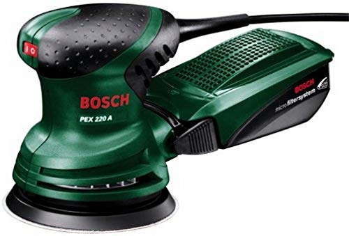 Ponceuse excentrique Bosch - PEX 220 A (Livré avec 1 feuille abrasive K 80 Ø 125 mm, boîtier microfiltre, taux d'oscillation 4 000 - 24 000 tr/min)