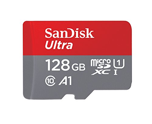 SanDisk Carte mémoire microSDXC Ultra 128 Go + adaptateur SD. Vitesse de lecture jusqu'à 120 Mo/s, classe 10, certifié U1, A1, lot de 1