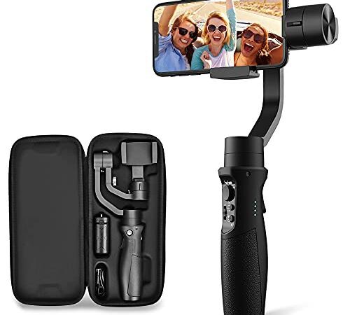 Stabilisateur Gimbal, Stabilisateur Smartphone pour iPhone Samsung Huawei de Chargement 280g avec APP Bluetooth Contrôle, Autonomie 12 Heures & Re-Centre, Auto Focus & Rotation Continue à 360°