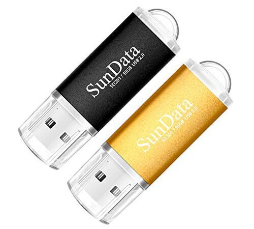 SunData Clé USB 16 Go Lot de 2 USB 2.0 Flash Drive Mémoire Stick Stockage Données Pendrive avec Lumière LED (2 Couleurs: Noir Or)