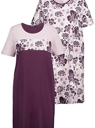 Ulla Popken Bigshirts, 2er-Pack, Blüten, Rundhals, Halbarm, Chemises de Nuit Femme, , 58/60