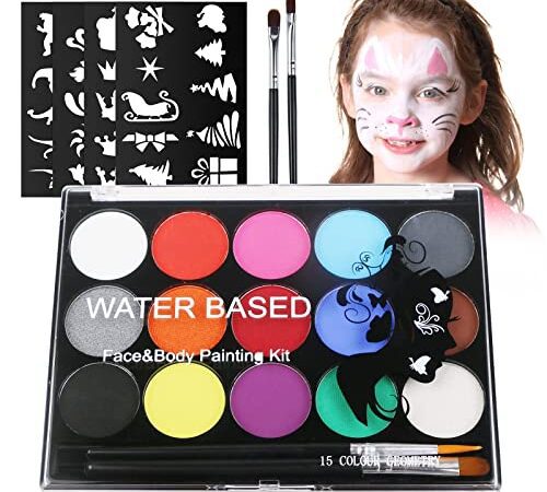 URAQT Peinture Corporelle pour Le Visage, Palette de Maquillage pour Enfants, 15 Couleurs Palette de Tatouage de Peinture à I'huile, Sûr, Non Toxique, Pour Halloween, Noël, Carnaval, Soirées à Thème