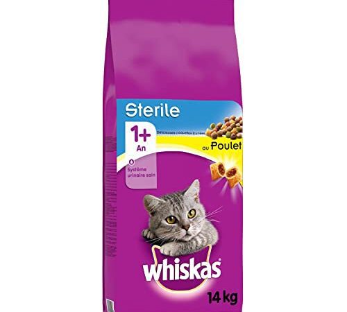 Whiskas Croquettes au Poulet pour Chat Adulte Stérilisé - 1 Sac de 14kg