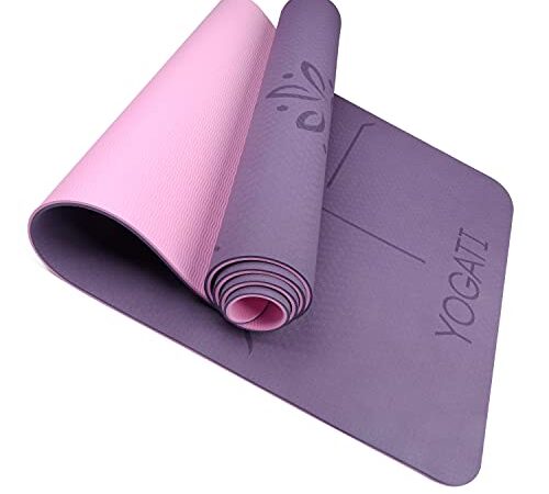 YOGATI - Tapis Yoga Antidérapant et Epais. Tapis de Yoga avec des repères d’alignement du Corps. Tapis de Sport pour Adultes et Enfants. Tapis de Gym idéal pour Pilates et Fitness. Yoga mat