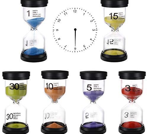 6 Pièces Sabliers Horloge de Sable Sablier pour Enfants Minuteur de Compte à rebours 1、3、5、10、15、30 Minutes pour brossage de Dents Douche Enfants Jouet Cadeaux Cuisine Bureau A Domicile Deco