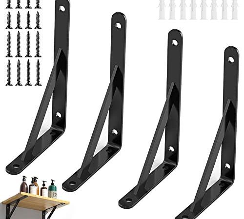 8 Pièces Equerre Etagere Equerres Etageres Murale Equerre Support équerre étagère Murale Metal Noir pour Etagere Etageres Supports Triangulaires Angulaires Droits De 90 Degrés pour Abri,étagères Bois