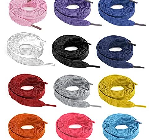 Aibadaliu Lot de 12 paires de lacets plats pour chaussures de sport, bottes, patins à roulettes - Colorées, 0,8 cm de large et 100 cm de long