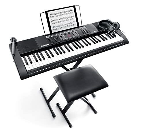 Alesis Melody 61 - Piano Numérique Portable 61 Touches avec des Enceintes Intégrées, Casque, Micro, Stand de Piano, Pupitre et Tabouret