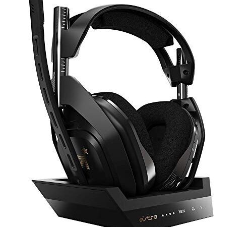 ASTRO Gaming A50 Casque sans fil + Station de Charge Gamer, 4ème Génération, Dolby, Équilibre entre son des Jeux et Voix, Connexion sans Fil 2,4 GHz, pour Xbox Series X|S, Xbox One, PC - Noir/Or