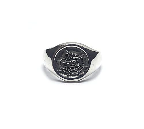 Bague chevaliere en argent sterling véritable filet d'araignée massif poinçonné 925 (64)